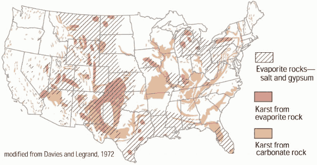 sinkhole frequency map by US region sinkhole frequency map by US region